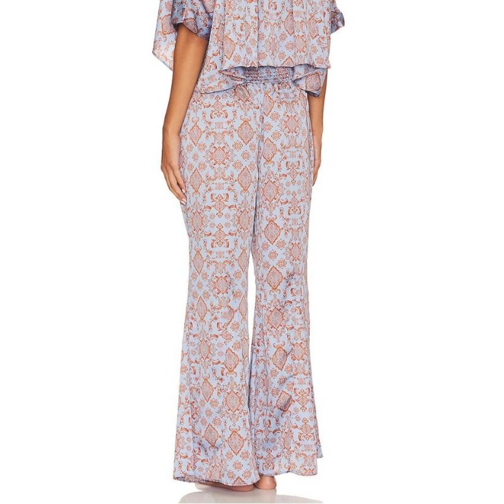 Free People Blue and Rust Tile-Print Wide-Leg Pajama Pants - Picture 2 of 9